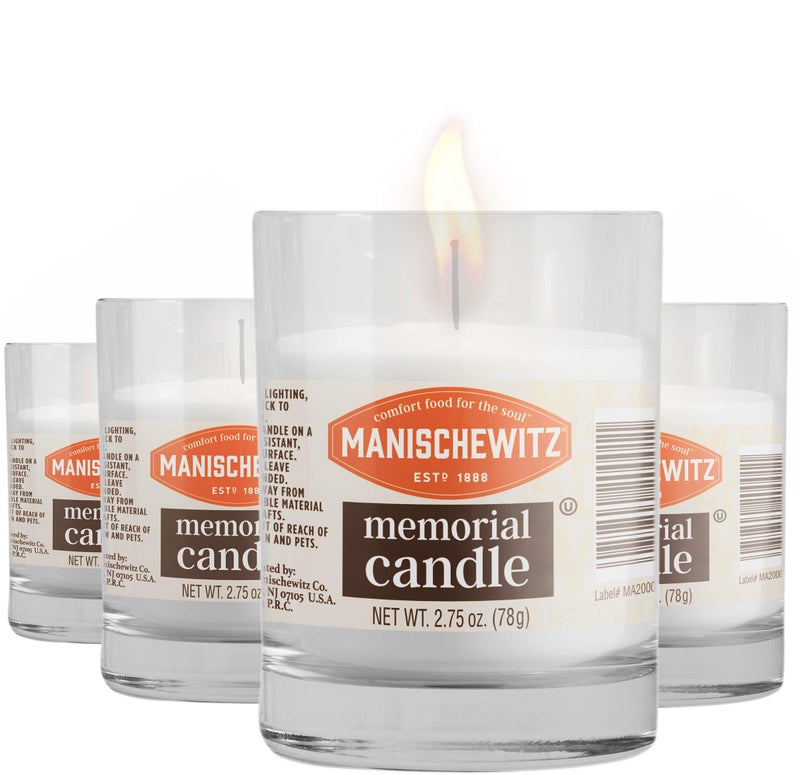 Manischewitz 24 Hour Candles  1 Day Glass Yahrzeit Memorial Candles (4 Pack) | Burns Approximately 26 Hours  Good for Yizkor and Yom Kippur Holidays  Ner Neshama in Glass Tumbler